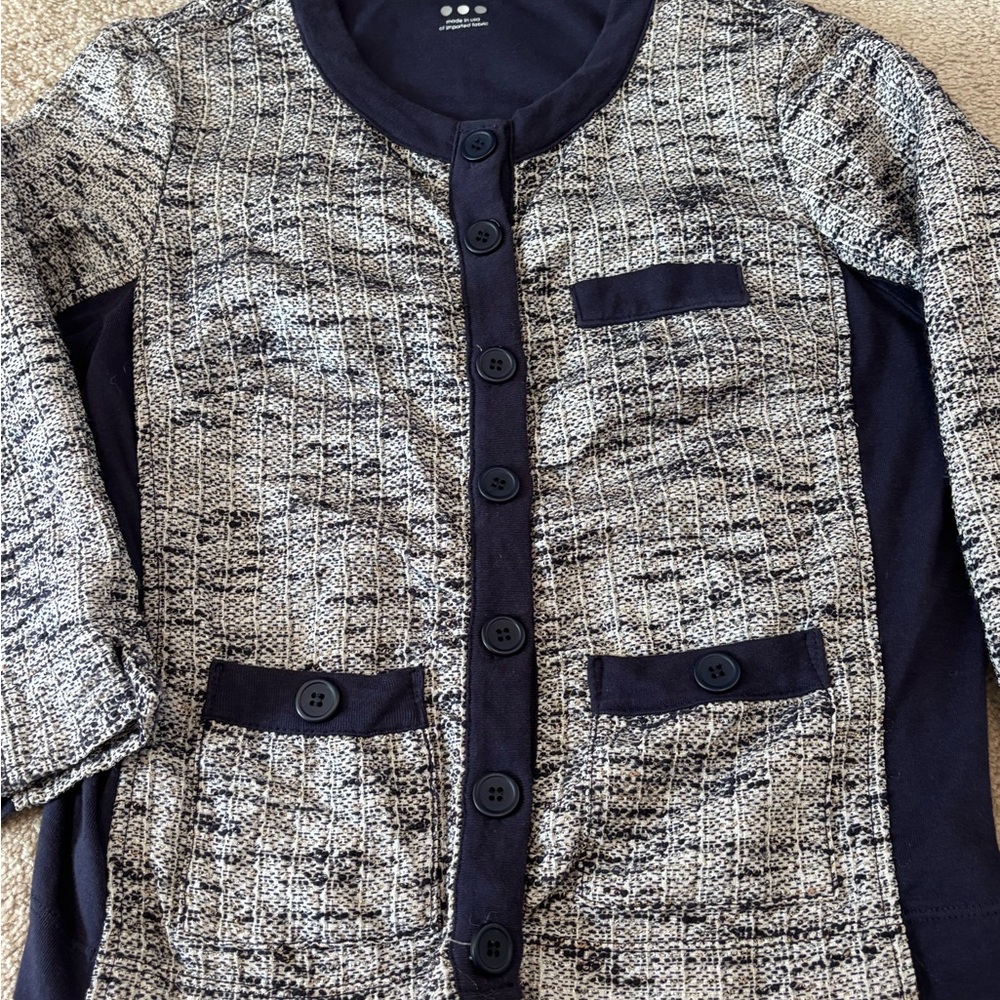 Three Dots Tweed Navy Women’s Medium Cardigan